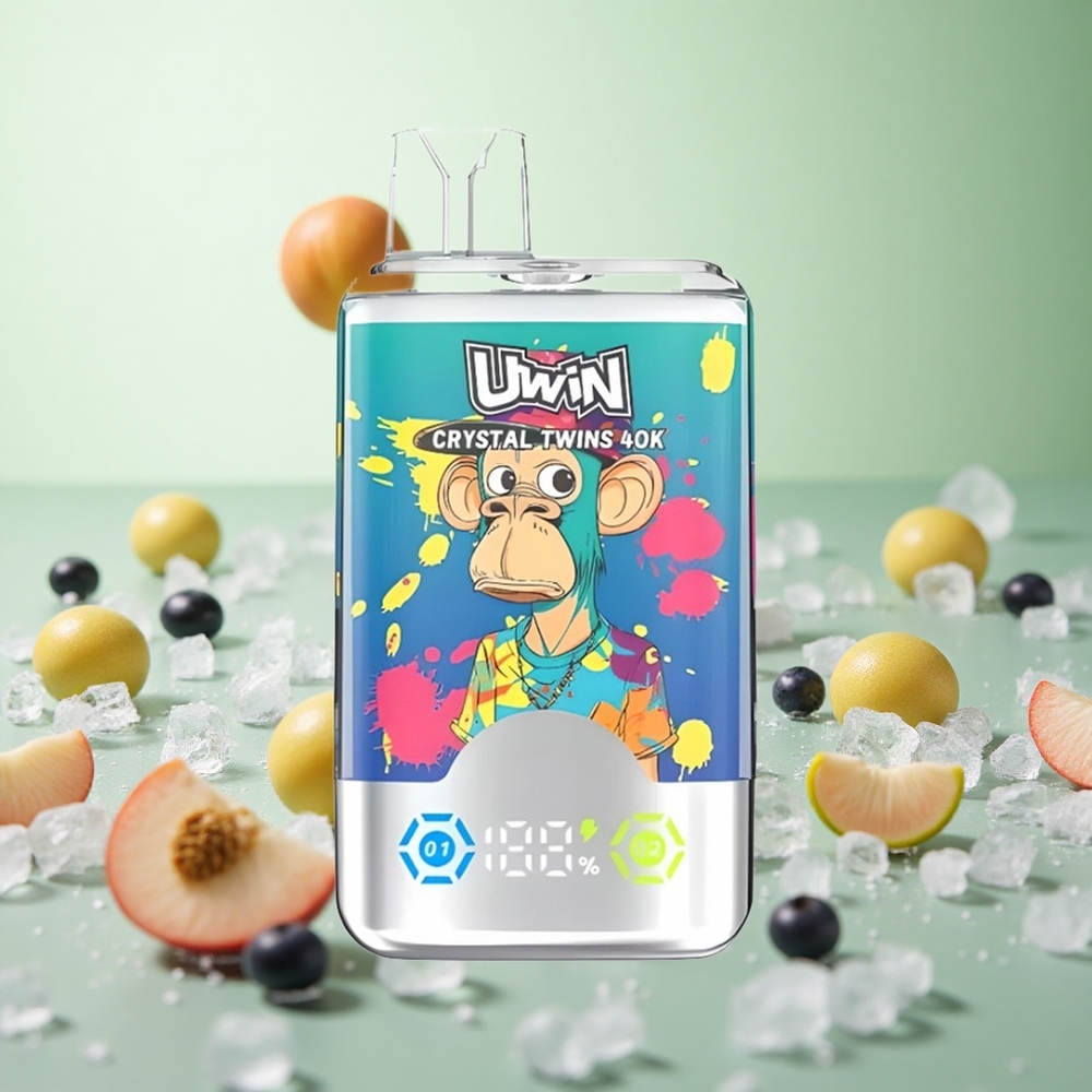 UWIN Crystal Twins 40000 Puffs Μπλε Βατόμουρο Πάγο + Ροδάκινο Πάγο Greece vape wholesale 32ml