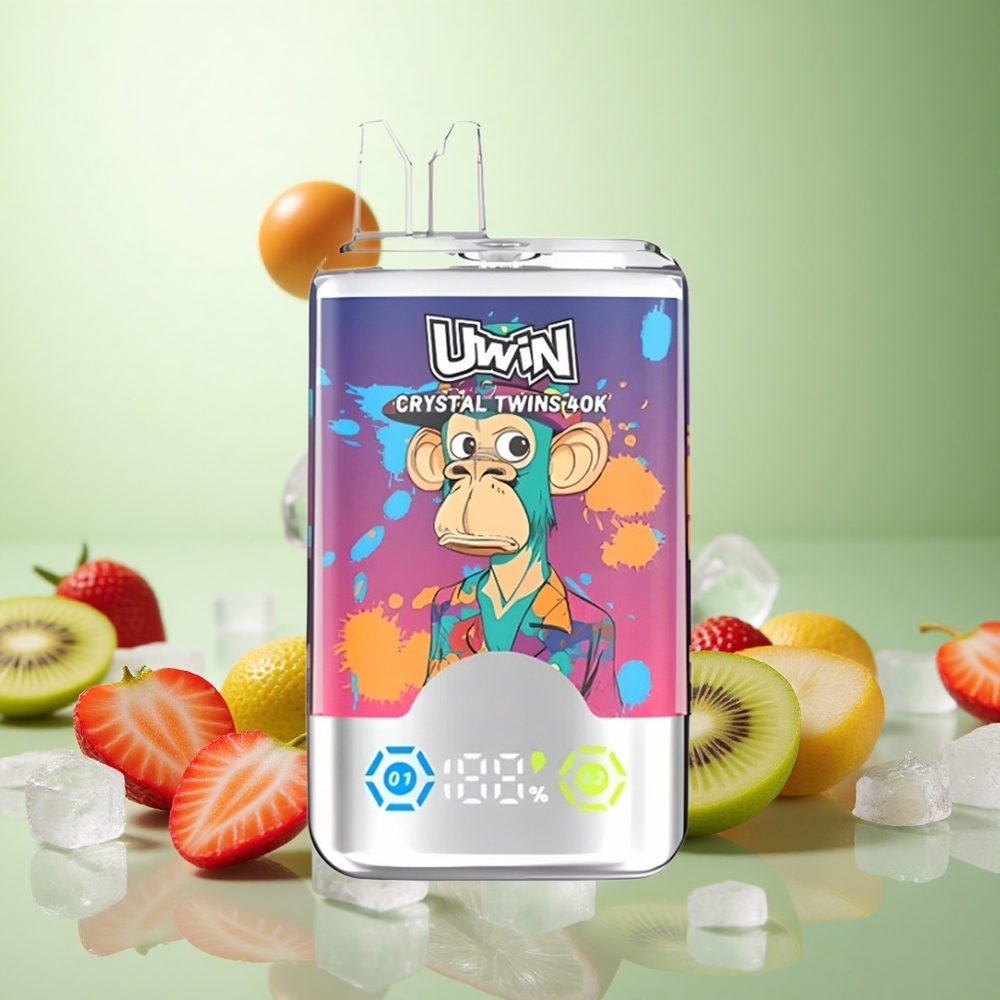 UWIN Crystal Twins 40000 Puffs Φράουλα Κίβα Γκρέιπ Πάγο Greece vape wholesale Δύο γεύσεις σε μία συσκευή, Type-C