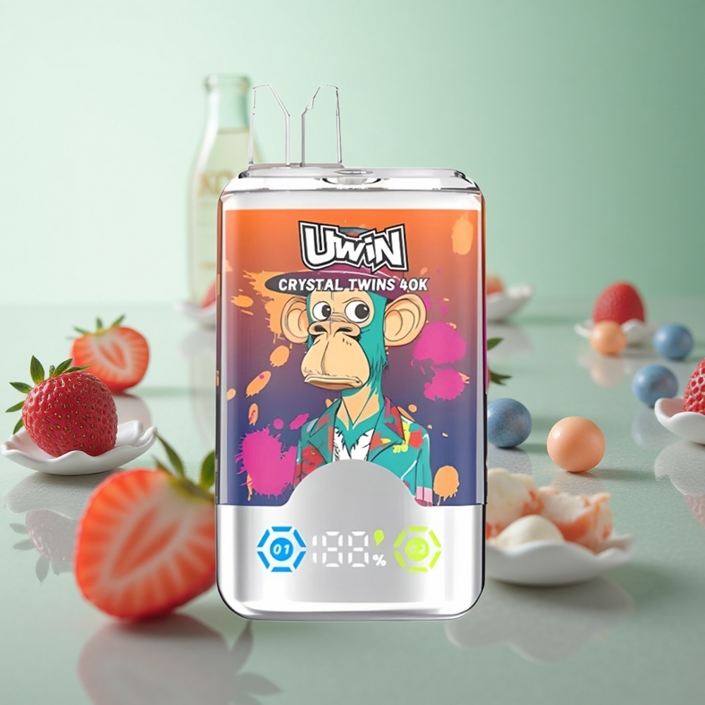 UWIN Crystal Twins 40000 Puffs Φράουλα Βατόμουρο Κεράσι Mr Blue Greece vape wholesale Δύο γεύσεις σε μία συσκευή