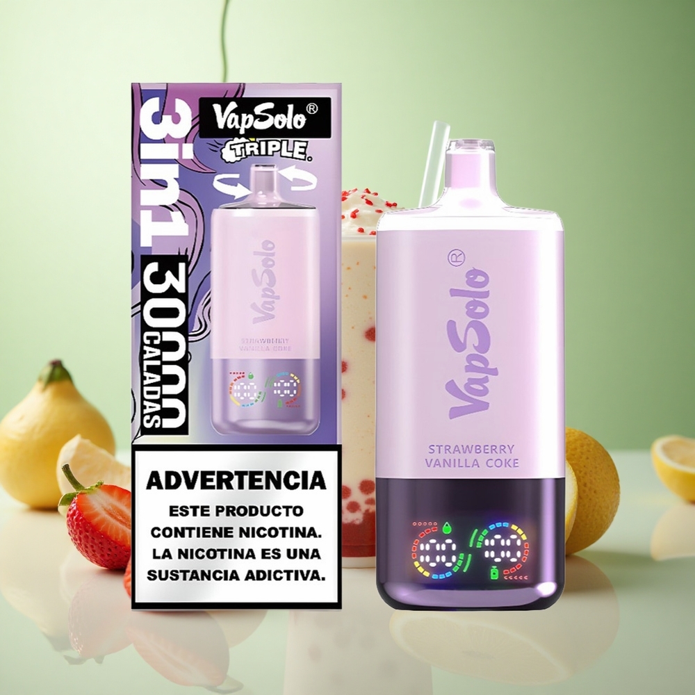VapSolo Triple 30000 Puffs Φράουλα Βανίλια Coca-Cola Greece vape wholesale 40ml 3 δεξαμενές