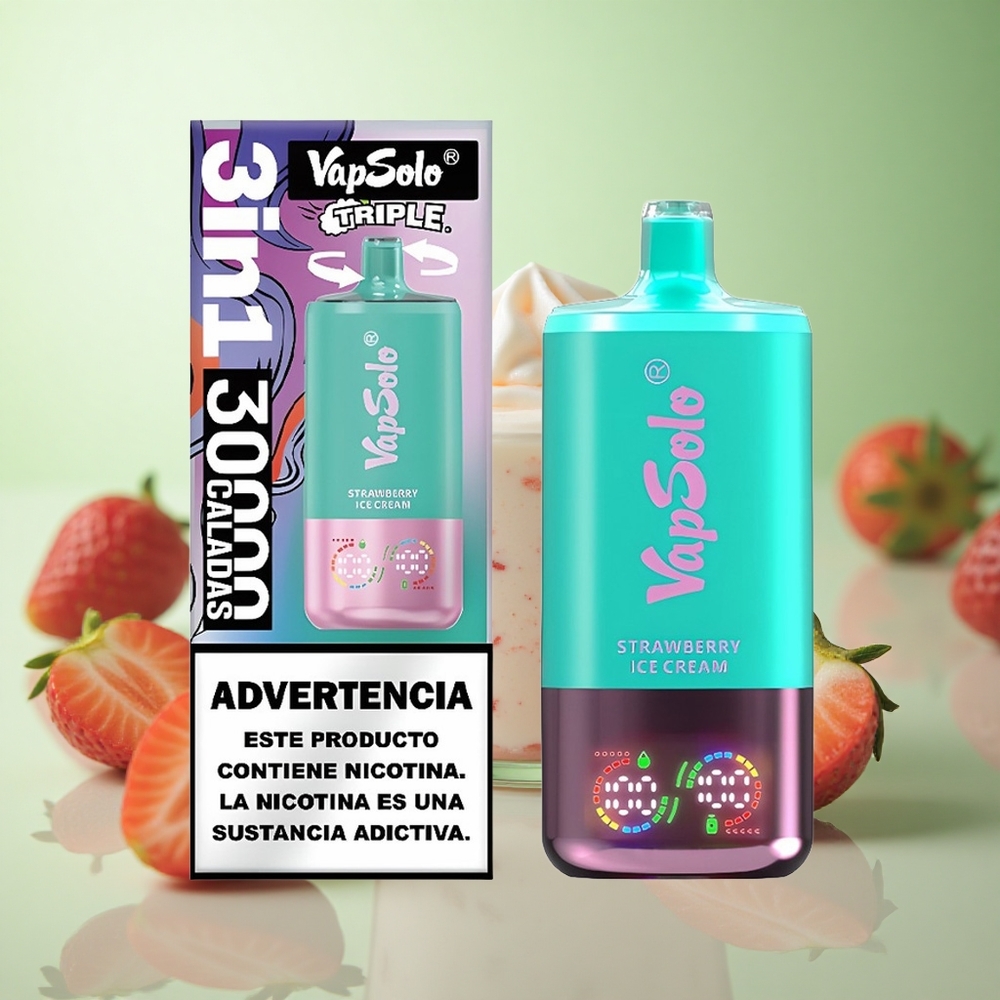 VapSolo Triple 30000 Puffs Φράουλα Παγωτό Greece vape wholesale 40ml 3 Tank Type-C
