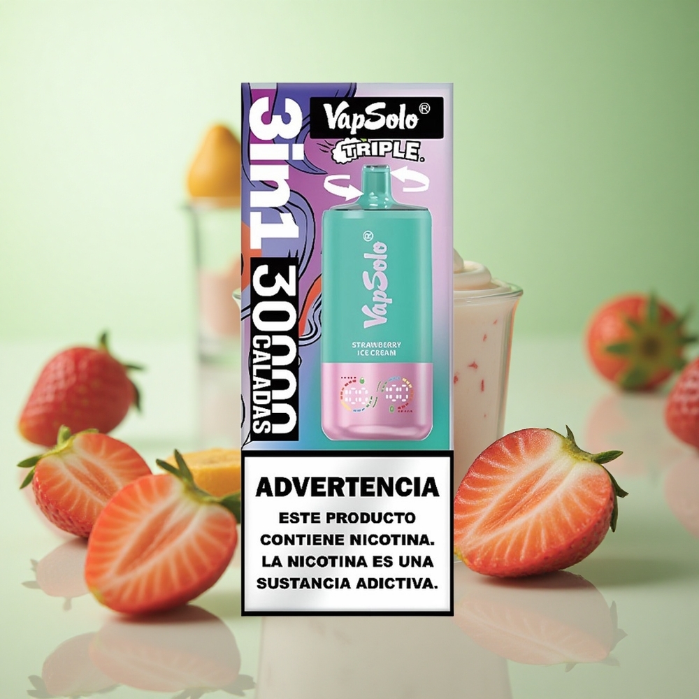 VapSolo Triple 30000 Puffs Φράουλα Παγωτό Greece vape wholesale 40ml 3 Tank Type-C