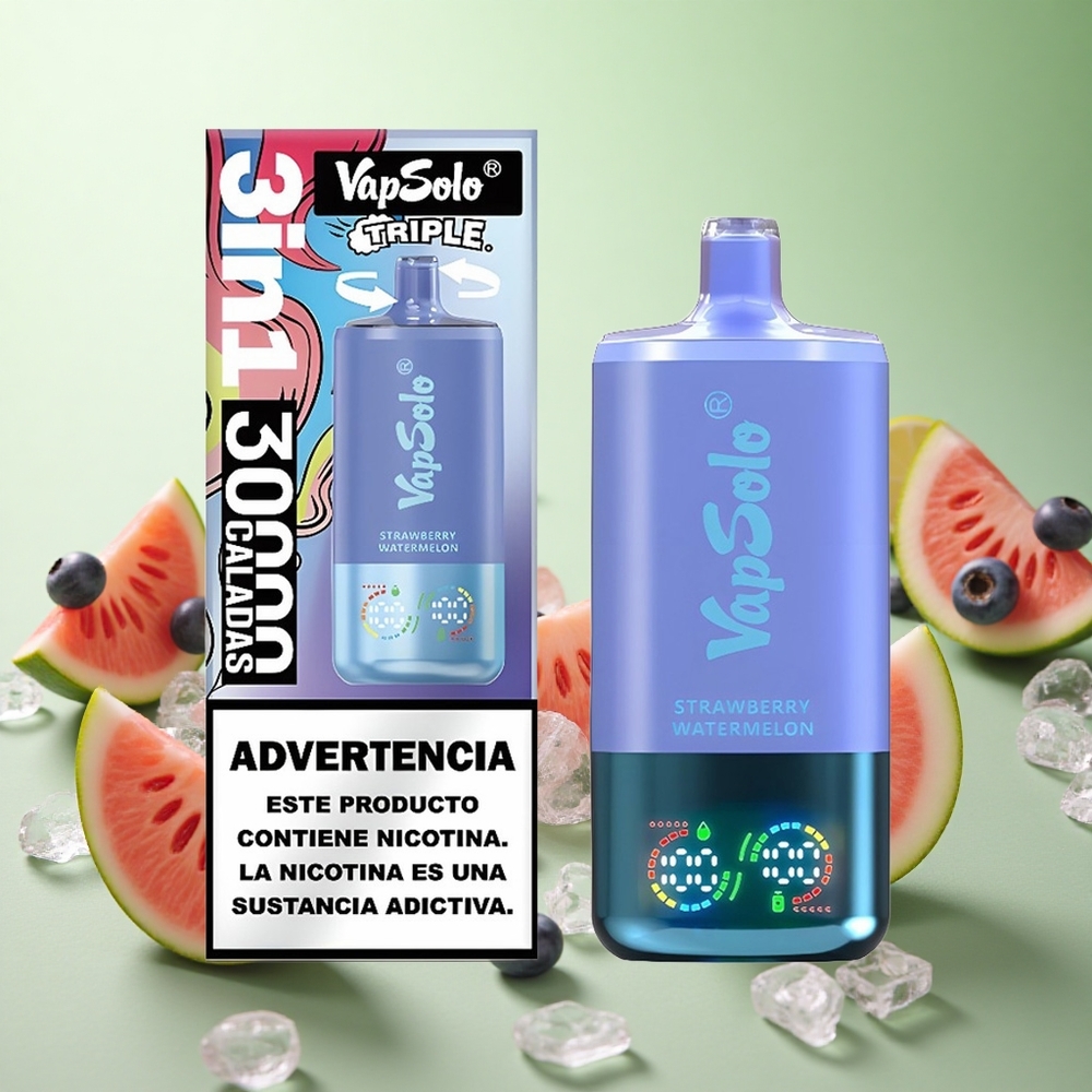 VapSolo Triple 30000 Puffs Φράουλα Καρπούζι & Μπλε Μούρο Πάγος Greece vape wholesale 40ml Τύπος-C