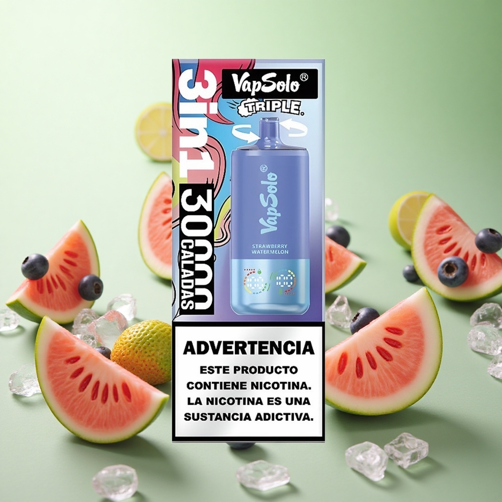 VapSolo Triple 30000 Puffs Φράουλα Καρπούζι & Μπλε Μούρο Πάγος Greece vape wholesale 40ml Τύπος-C