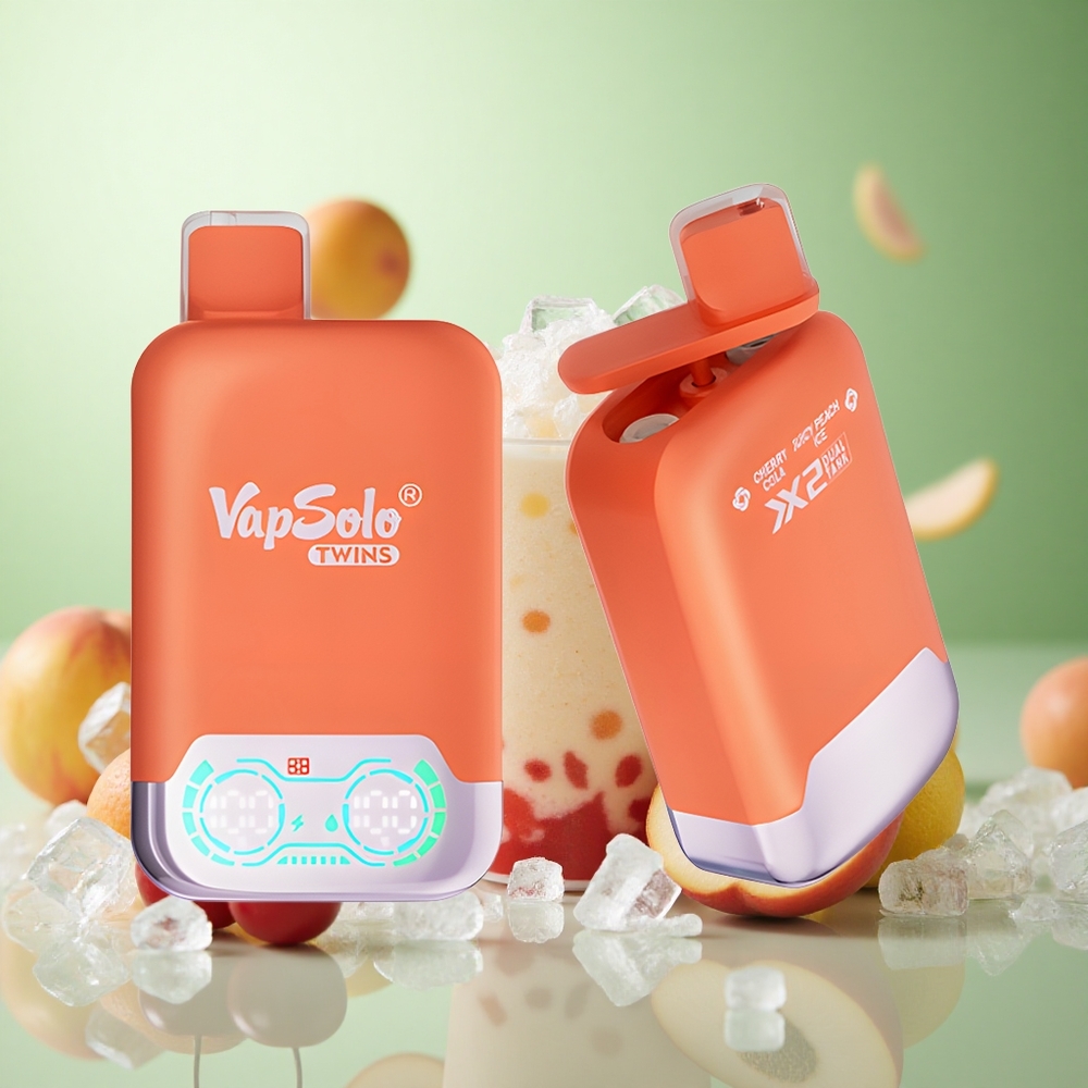 Vapsolo Twins 20000 Puffs Κερασό-Κόλα & Ζουμερό Ροδάκινο Πάγωμα Greece vape wholesale 40ml 2 δεξαμενές